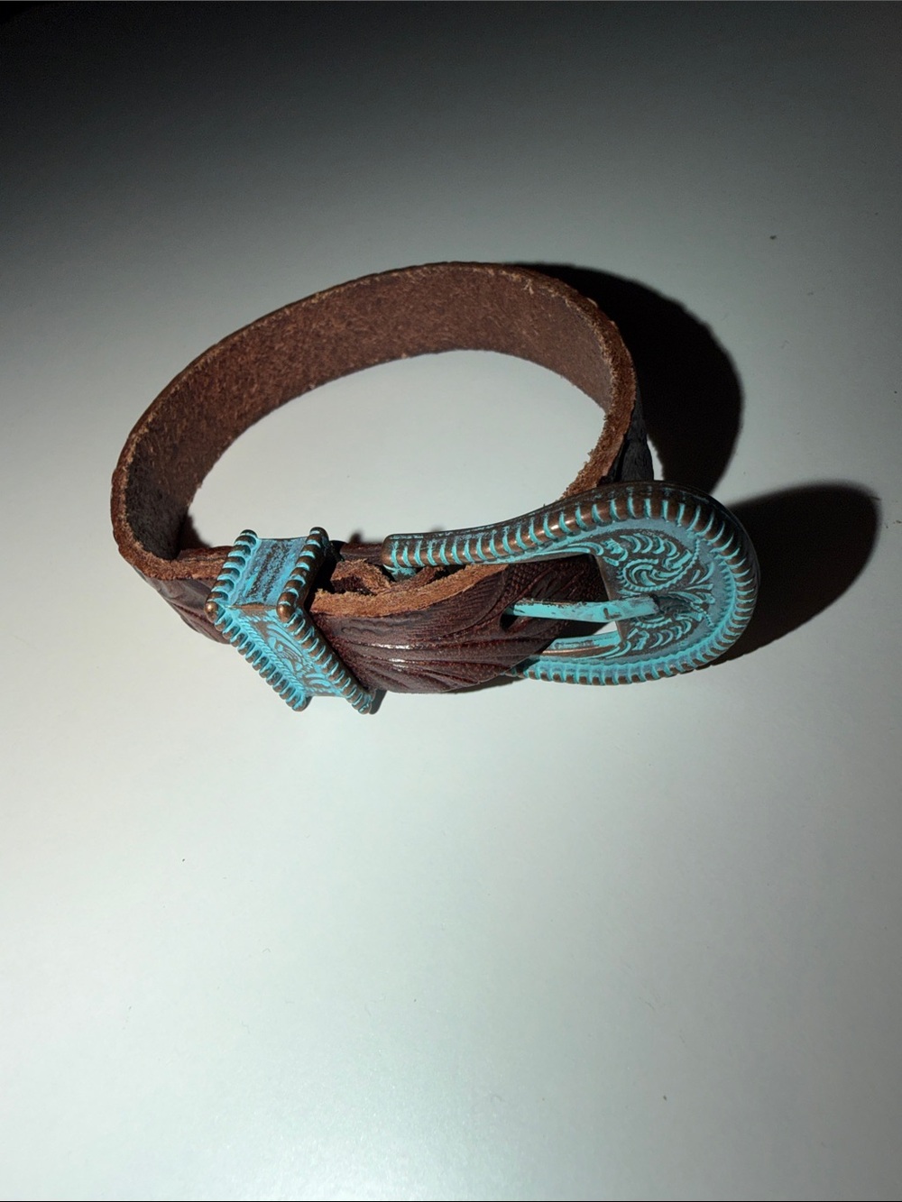 Brown Leather Bracelet with Turquoise Buckle